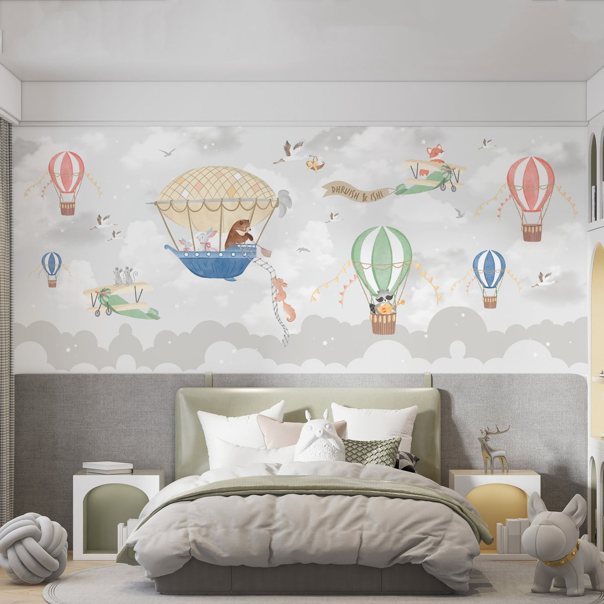 Grey Balloon Nursery Wallpaper