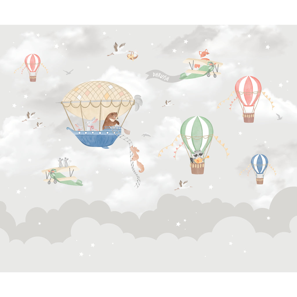 Grey Balloon Nursery Wallpaper