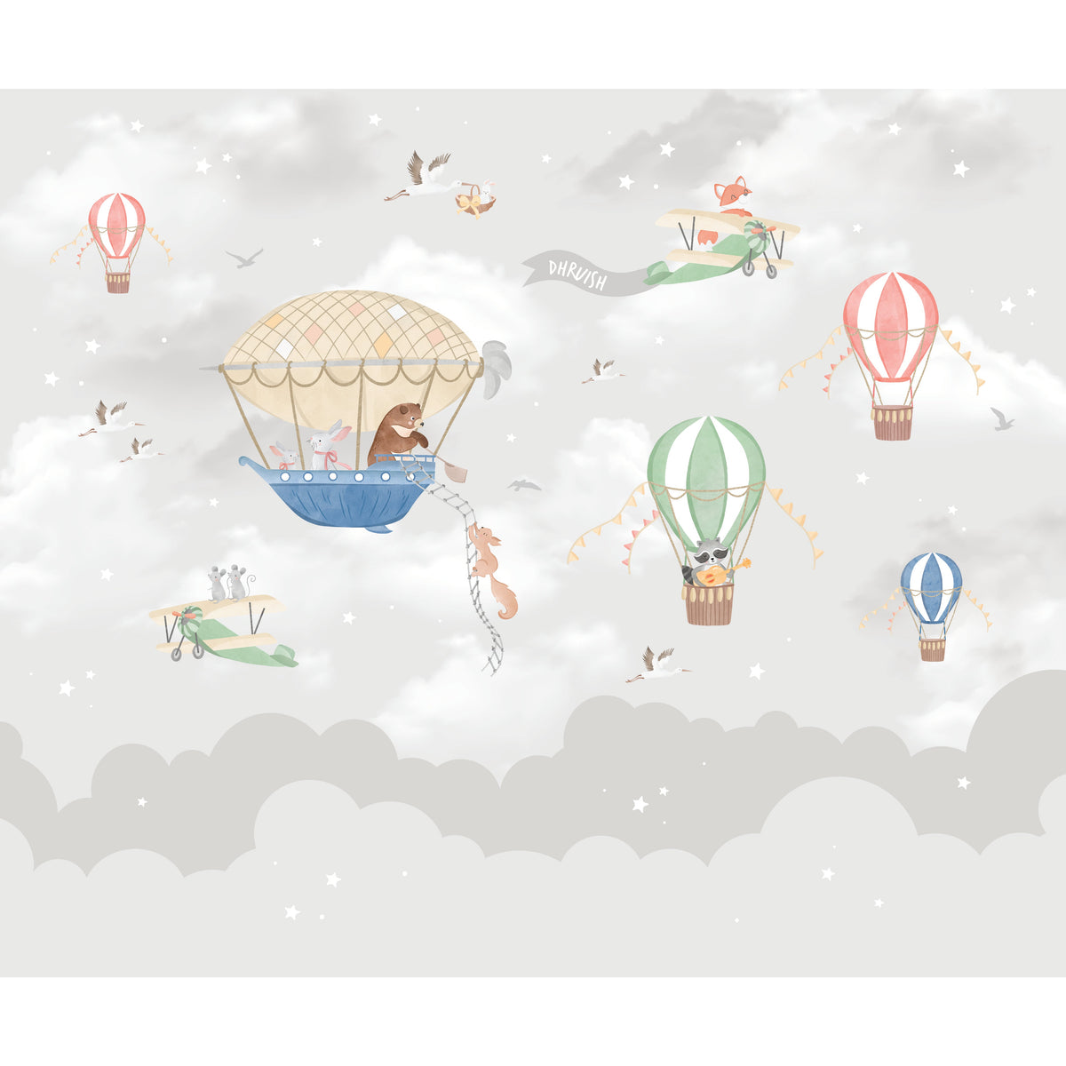 Grey Balloon Nursery Wallpaper